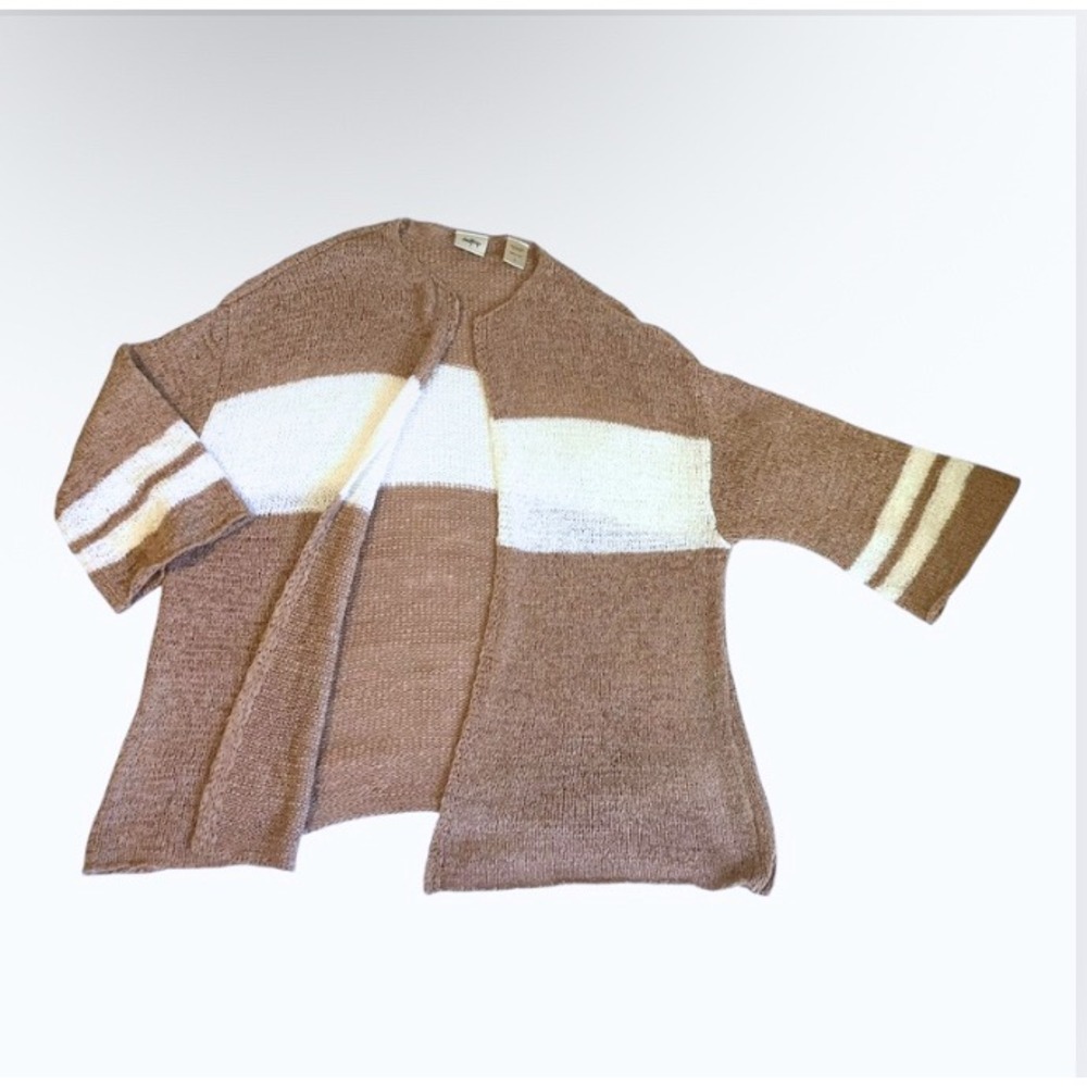 Daytrip Striped Open Front Knit Cardigan Sweater Women Size L Brown White‎